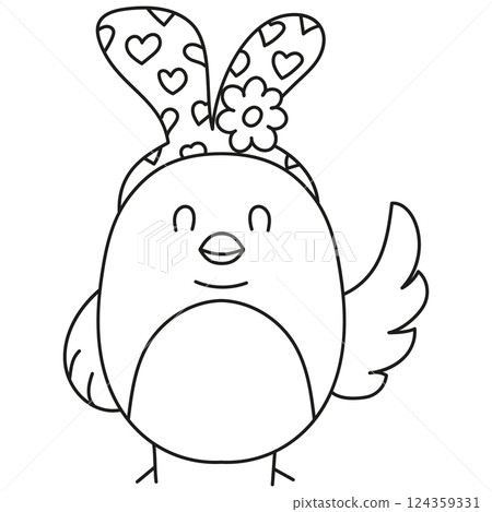 boho groovy easter Cute bird with decorated bunny ears and a happy expression. in doodle line style boho groovy easter Cute bird with decorated bunny ears and a happy expression. in doodle line style 124359331