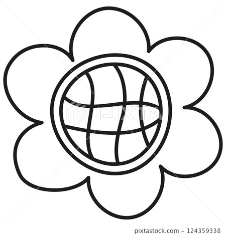 boho groovy easter Flower design featuring a globe in the center. in doodle line style boho groovy easter Flower design featuring a globe in the center. in doodle line style 124359338