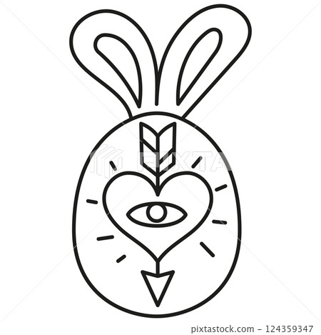 boho groovy easter Abstract design featuring a rabbit with symbolic elements. in doodle line style 124359347
