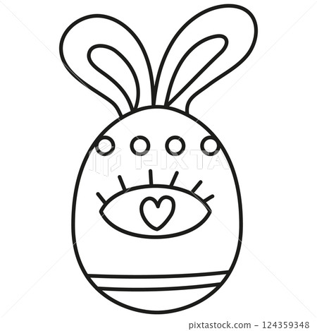 boho groovy easter Decorative egg with bunny ears and playful facial features. in doodle line style boho groovy easter Decorative egg with bunny ears and playful facial features. in doodle line style 124359348
