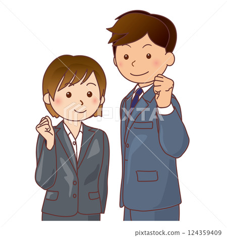 穿著西裝的男士和女士擺出握拳姿勢 124359409