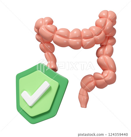 3d healthy colon with shield isolated. check colon health concept, 3d illustration render 124359440