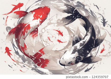 兩條錦鯉畫一個圓圈 兩條錦鯉畫一個圓圈 124359707