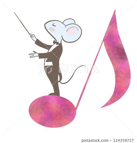 A mouse conducting on musical notes A mouse conducting on musical notes 124359727
