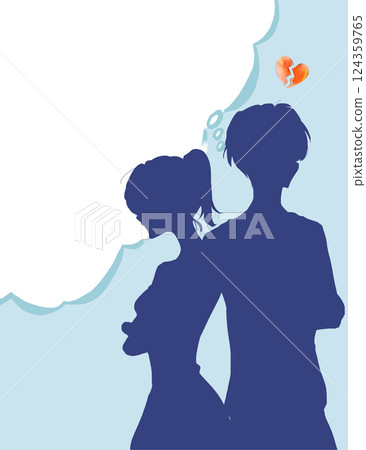 男人和女人背對背站著,心碎,言語泡泡,輪廓 男人和女人背對背站著,心碎,言語泡泡,輪廓 124359765