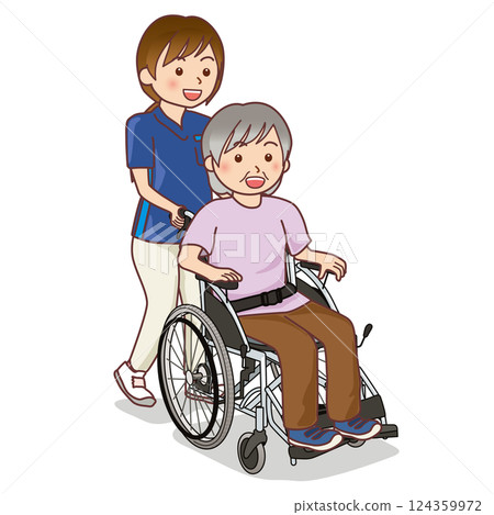 Elderly woman in a wheelchair and rehabilitation staff 124359972