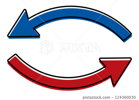 Left and right curved rounded arrow icon / black line, red and blue Left and right curved rounded arrow icon / black line, red and blue 124360030
