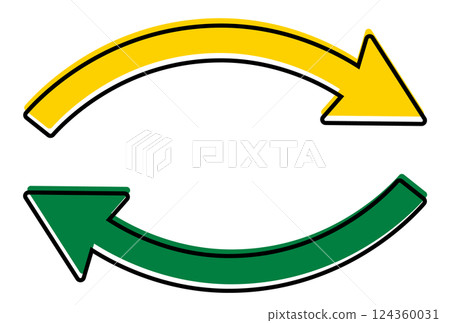 Left and right curved rounded arrow icon / black line, yellow and green Left and right curved rounded arrow icon / black line, yellow and green 124360031