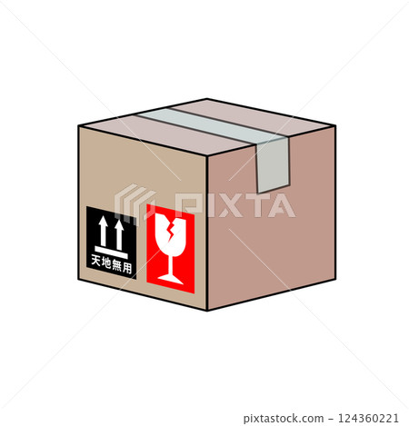 Vector illustration of cardboard with "Caution: Do not use upside down" and "Be careful as this is fragile" 124360221