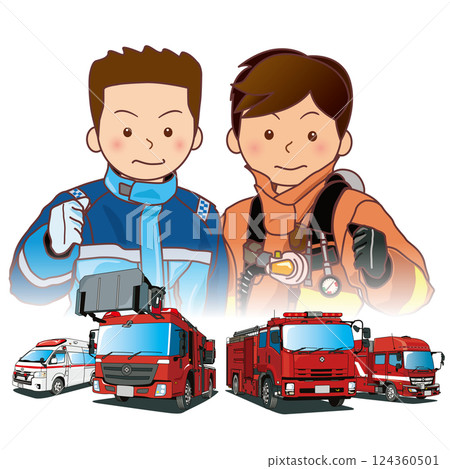 Fire engine and personnel 124360501