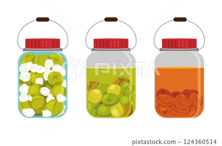 儲藏瓶中的一組梅酒插圖 124360514