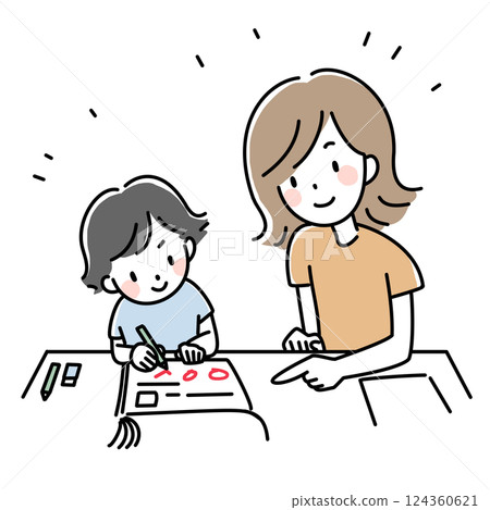Illustration of a parent and child working on drills at home 124360621