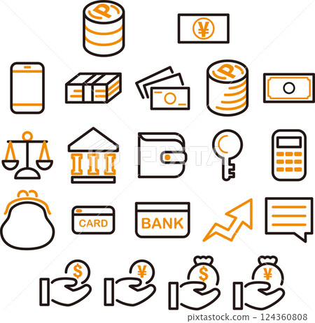 Icon Business Money Finance Pictogram Line Drawing Decoration Simple Illustration Material Set Icon Business Money Finance Pictogram Line Drawing Decoration Simple Illustration Material Set 124360808