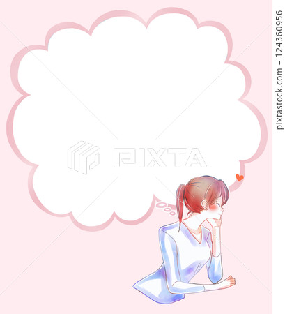 戀愛中的女人,微笑,雲狀的對話泡泡 戀愛中的女人,微笑,雲狀的對話泡泡 124360956