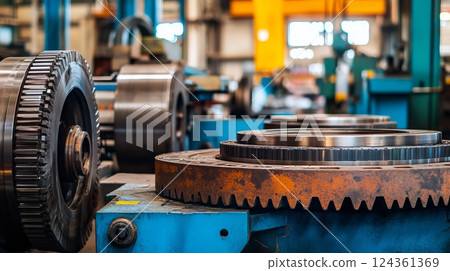 Industrial Machinery in Manufacturing Plant with Copyspace for Text and Advertisement 124361369