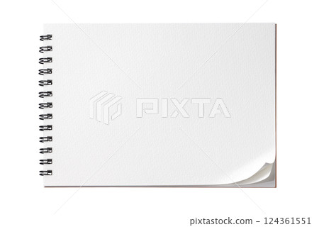 A long, landscape sketchbook with the corners turned up A long, landscape sketchbook with the corners turned up 124361551