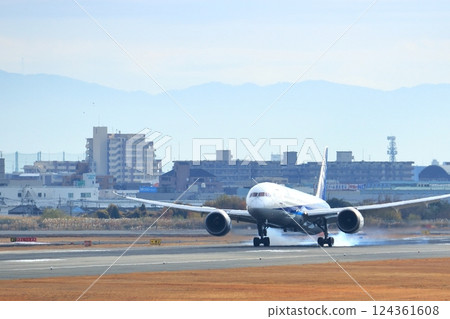 大阪國際機場全日空飛機降落空中公園 124361608