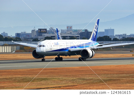 大阪國際機場全日空飛機降落空中公園 124361615