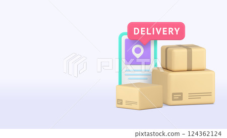 Delivery service postal parcel smartphone application banner copy space vector illustration Delivery service postal parcel smartphone application banner copy space vector illustration 124362124