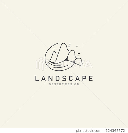 Landscape Desert line art outline minimalist logo vector illustration design 124362372