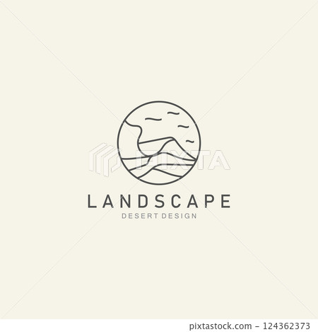 Landscape Desert line art outline minimalist logo vector illustration design 124362373