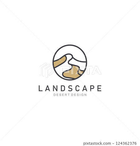 Landscape Desert line art outline minimalist logo vector illustration design 124362376