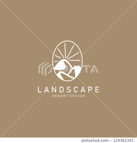 Landscape Desert line art outline minimalist logo vector illustration design 124362391