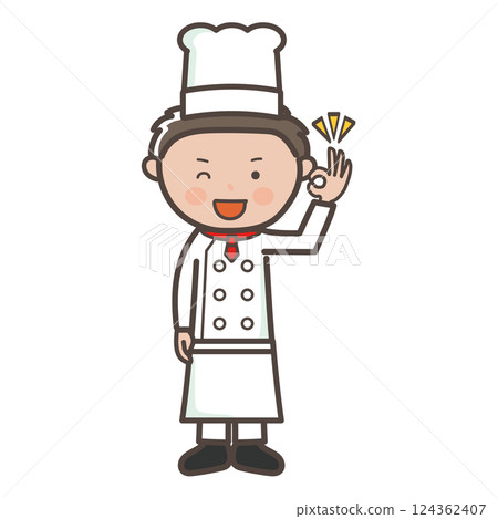 Full-body illustration of a young male chef giving an OK sign 124362407