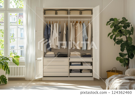 Minimalist and elegant walk-in closet 124362460
