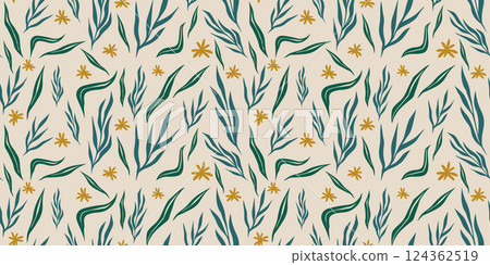 Boho organic floral pattern with leaves and flower 124362519