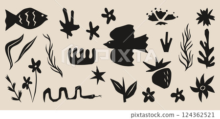 Black organic boho cut out shapes set Black organic boho cut out shapes set 124362521