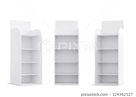 Set of blank white cardboard display racks Set of blank white cardboard display racks 124362527