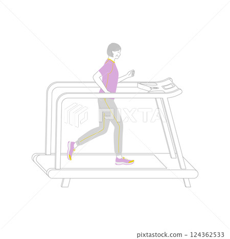 Smiling senior woman running on a running machine at the gym 124362533