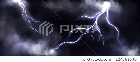 Realistic vector lightning on stormy sky 124362536