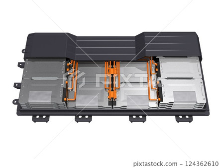 EV drive battery Lithium-ion battery Cell module Battery pack (3DCG image) EV drive battery Lithium-ion battery Cell module Battery pack (3DCG image) 124362610