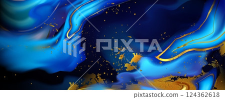 Blue and gold abstract liquid ink background. Blue and gold abstract liquid ink background. 124362618