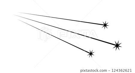 Falling star shape. Comet trail icon. Abstract shooting star. Cosmos asteroid tail. Comet tail. Design element. Flying meteor silhouette. Vector illustration isolated on white background Falling star shape. Comet trail icon. Abstract shooting star. Cosmos asteroid tail. Comet tail. Design element. Flying meteor silhouette. Vector illustration isolated on white background 124362621