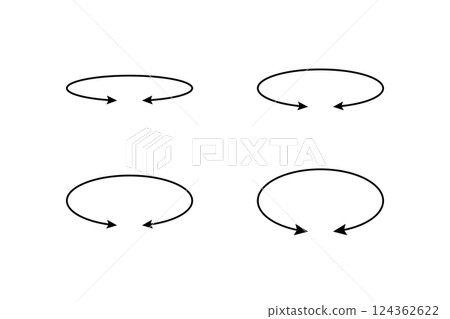 Oval circle double arrow icons set. Ellipse orbit line arrow symbol. Oval circumference sign. Vector illustration isolated on white background 124362622