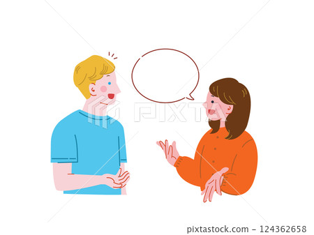 A Japanese woman having a conversation with a Caucasian man 124362658