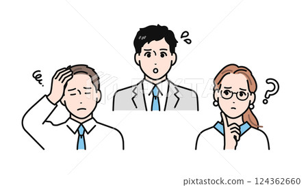 Simple vector illustration set of a business team with worried expressions Simple vector illustration set of a business team with worried expressions 124362660