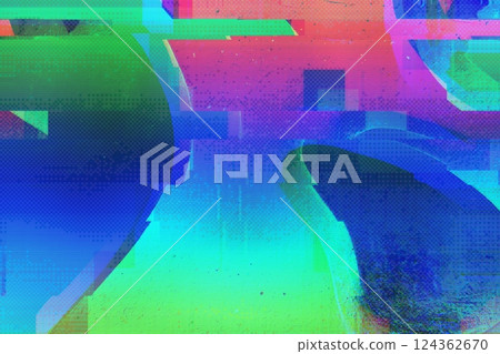 Vibrant Glitch Art with Neon Blue, Green, Pink for Futuristic Y2K Aesthetic Vibrant Glitch Art with Neon Blue, Green, Pink for Futuristic Y2K Aesthetic 124362670