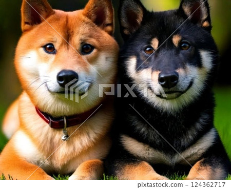 兩隻柴犬相處的照片 124362717