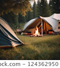 Campsite tent and campfire 124362950