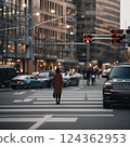 Photorealistic illustration of a fictional city intersection 124362953
