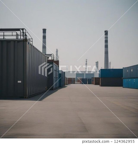 虛構工業倉庫區域的逼真插圖 124362955