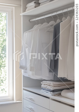 Minimalist and elegant walk-in closet 124363203