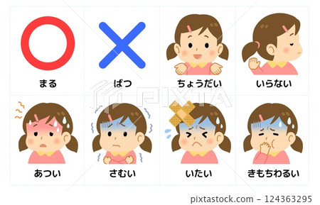 發展障礙視覺支持圖片卡1_感覺與情緒_女孩 發展障礙視覺支持圖片卡1_感覺與情緒_女孩 124363295