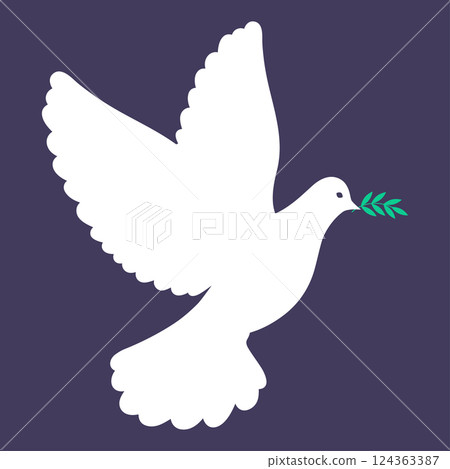 White peace dove with green branch in beak 124363387