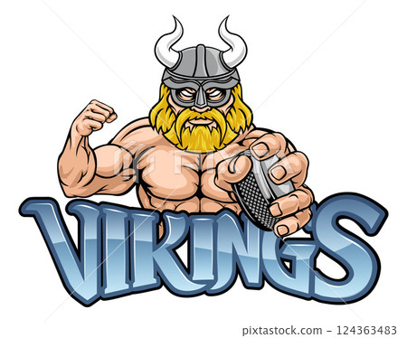 Viking Man Ice Hockey Sports Team Mascot 124363483