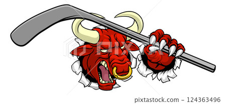 Bull Minotaur Longhorn Cow Ice Hockey Mascot Bull Minotaur Longhorn Cow Ice Hockey Mascot 124363496